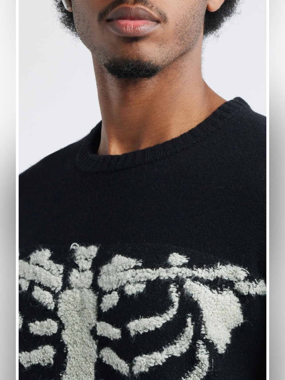 MARKET Skelly Intarsia Wool Blend Sweater, Black/white, size XL - Picture 4 of 12